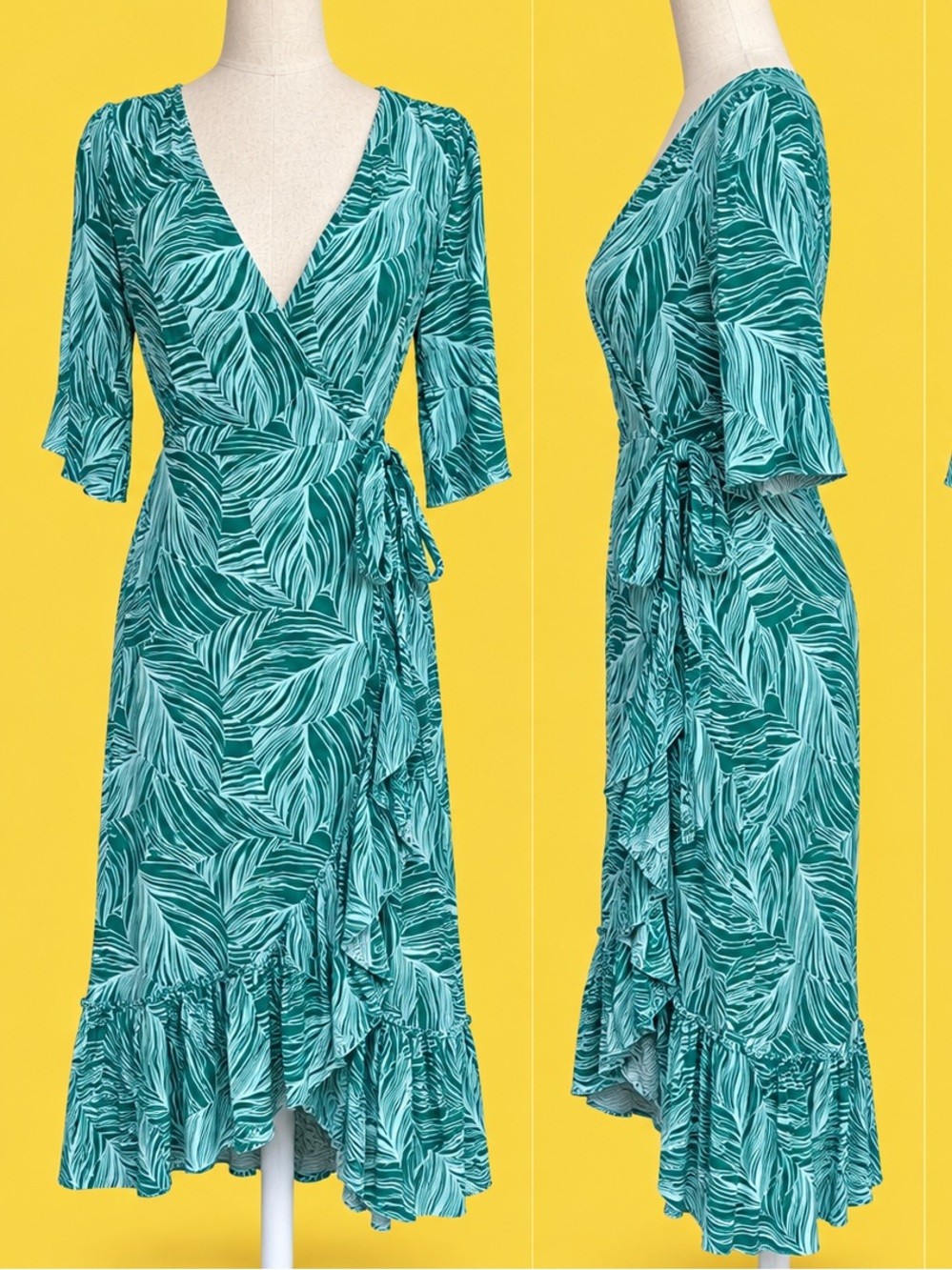 Silk & Salt Green Journey Maxi Wrap Dress - Leaf Print / African Peacock